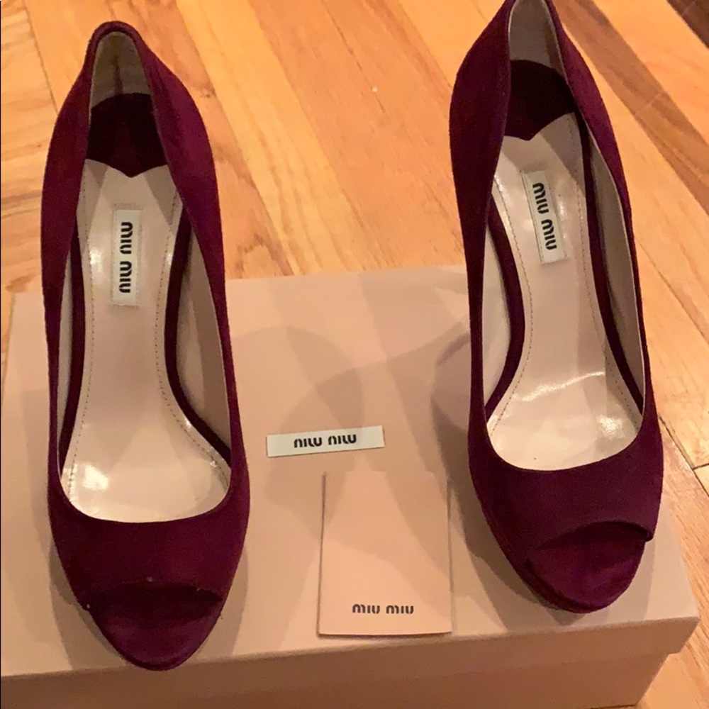 Miu Miu Suede Open Toe Pump Burgundy